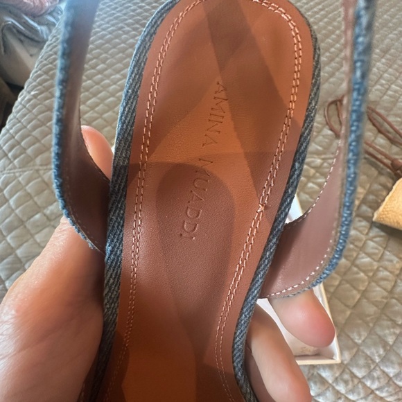 Amina Muaddi Blue Camelia 105 Slingback Pumps - Picture 11 of 12